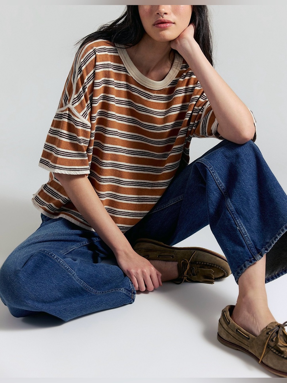NWOT Free People We The Free Clean Rugby Tee - almond combo brown - XS *IR*. - Picture 6 of 11